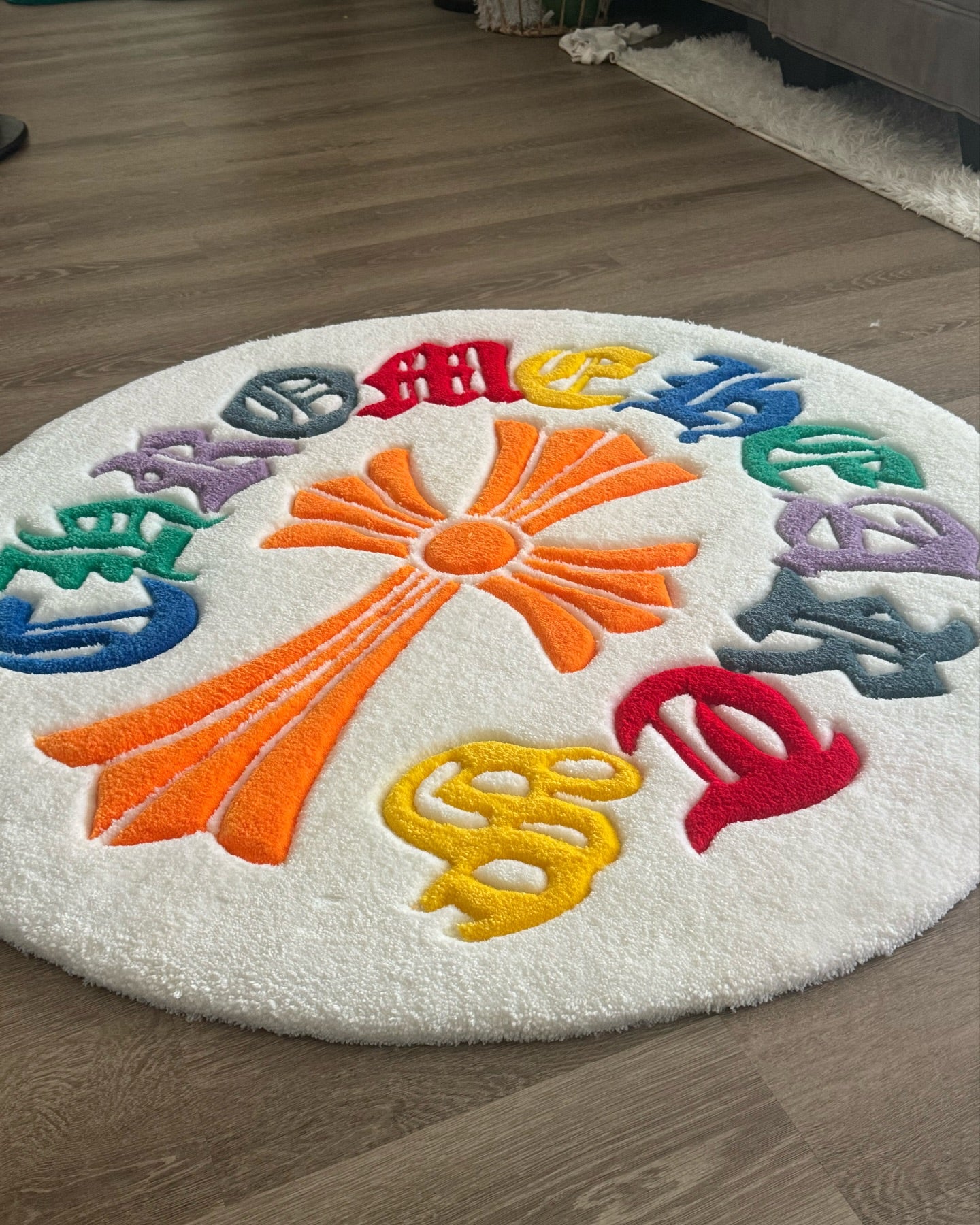 Chrome Hearts Colourful Round Rug Logo-Inspired Tufted