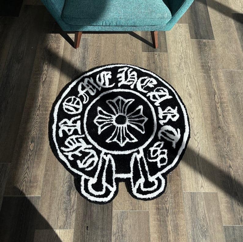 Chrome Hearts-Inspired Custom Rug – Bold Black and White Design