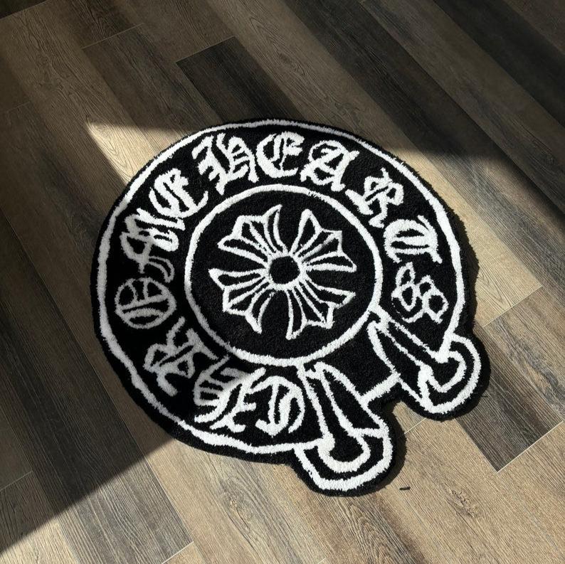 Chrome Hearts-Inspired Custom Rug – Bold Black and White Design