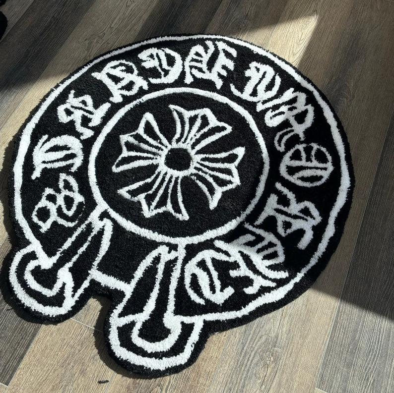 Chrome Hearts-Inspired Custom Rug – Bold Black and White Design