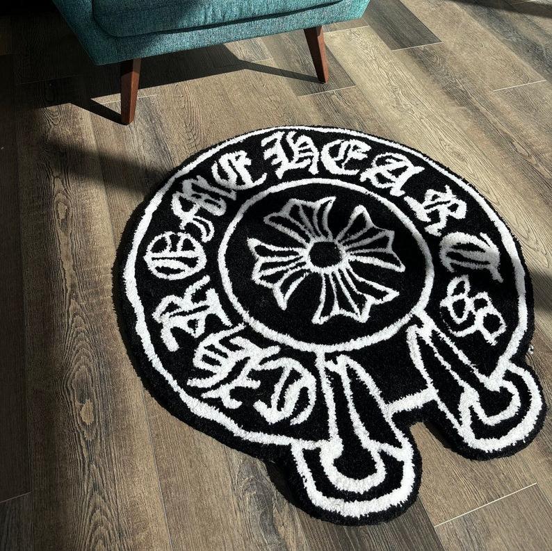 Chrome Hearts-Inspired Custom Rug – Bold Black and White Design