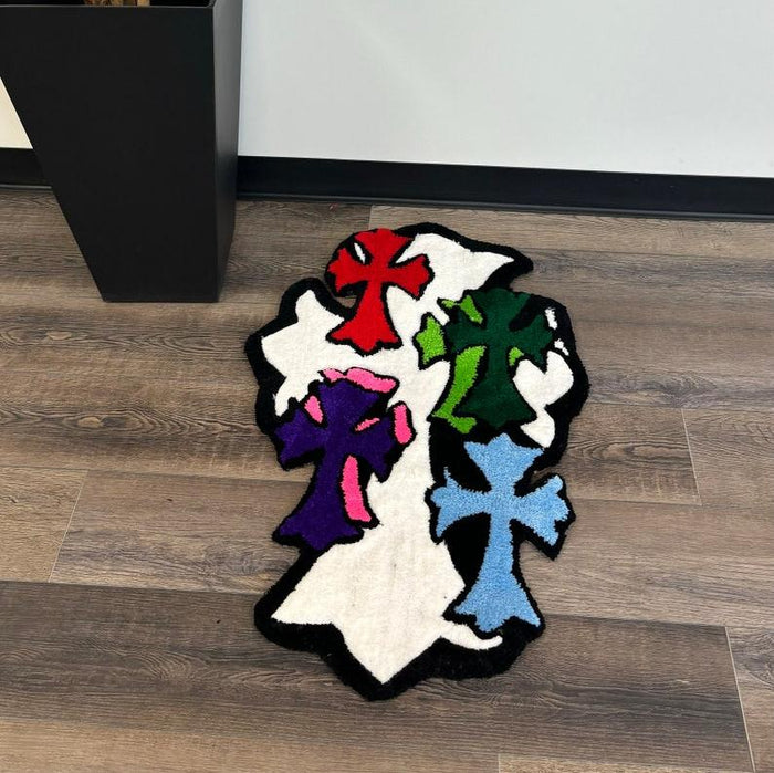 Chrome Hearts Inspired Custom Tufted Rug with Colorful Cross Design