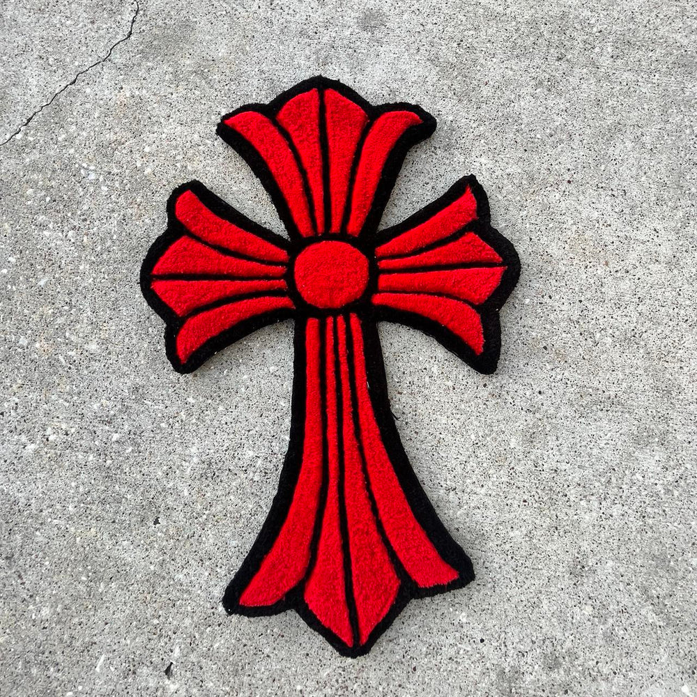 Chrome Hearts Red Cross Tufted Rug | Mycustomrugs.com