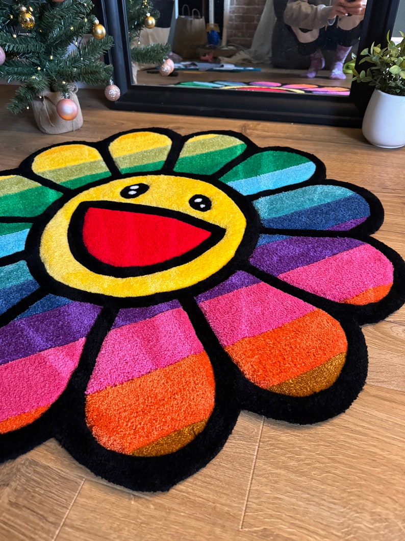 Rainbow Flower Face Custom Tufted Rug 2