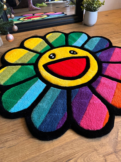 Rainbow Flower Face Custom Tufted Rug 3